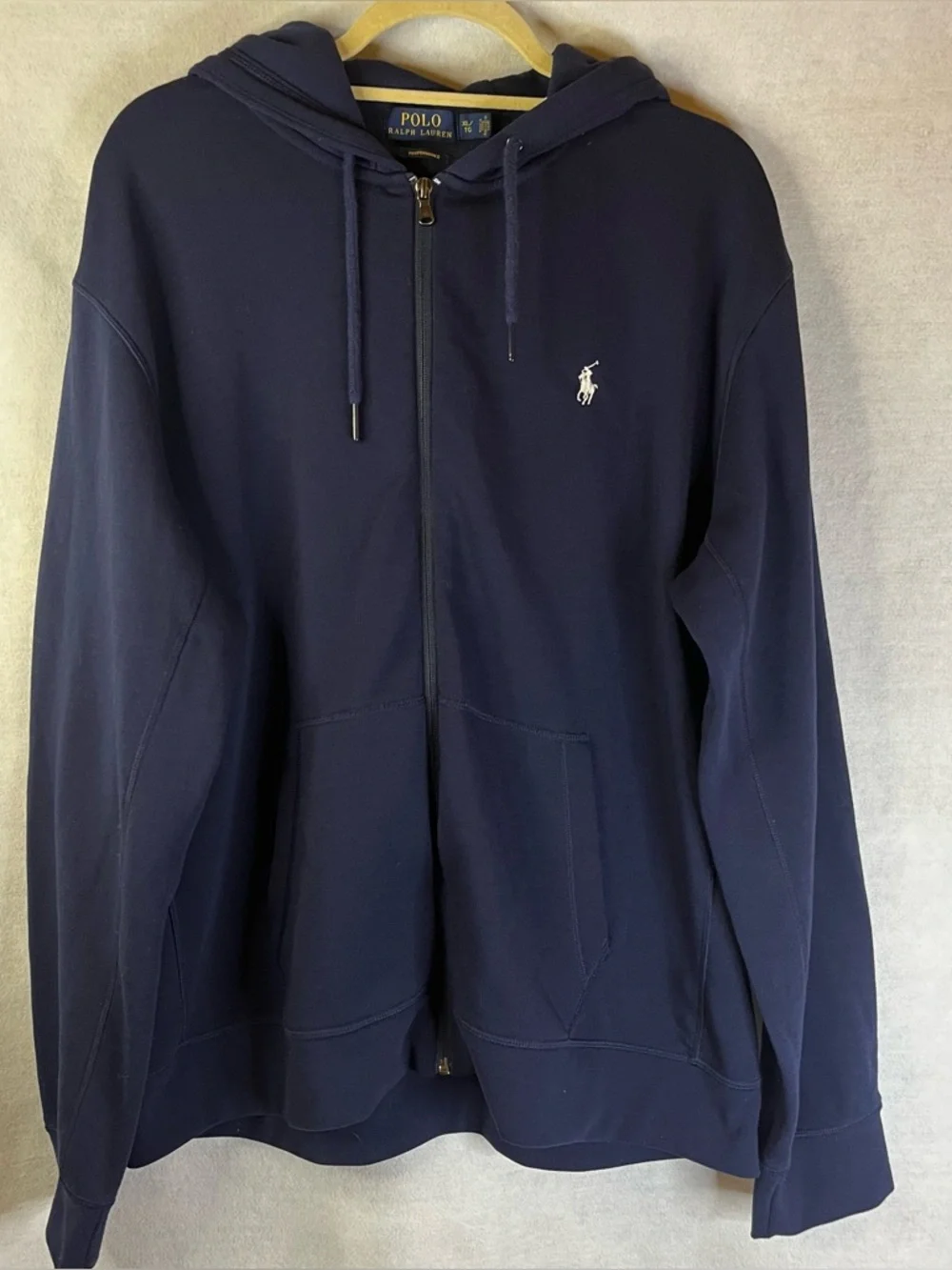 Polo Ralph Lauren Men's Hoodie Navy Blue Full Zip Sz XL White Pony